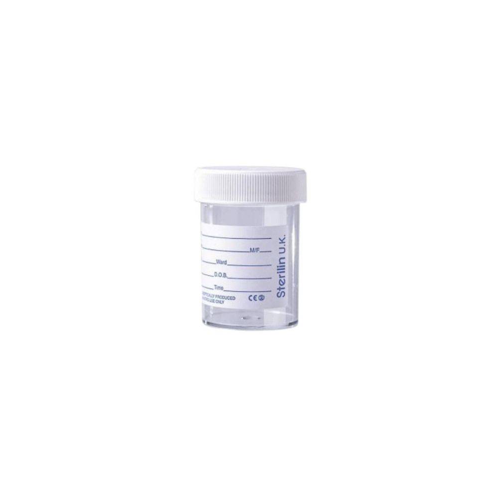 60 ml Sterilin urinflaska med etikett