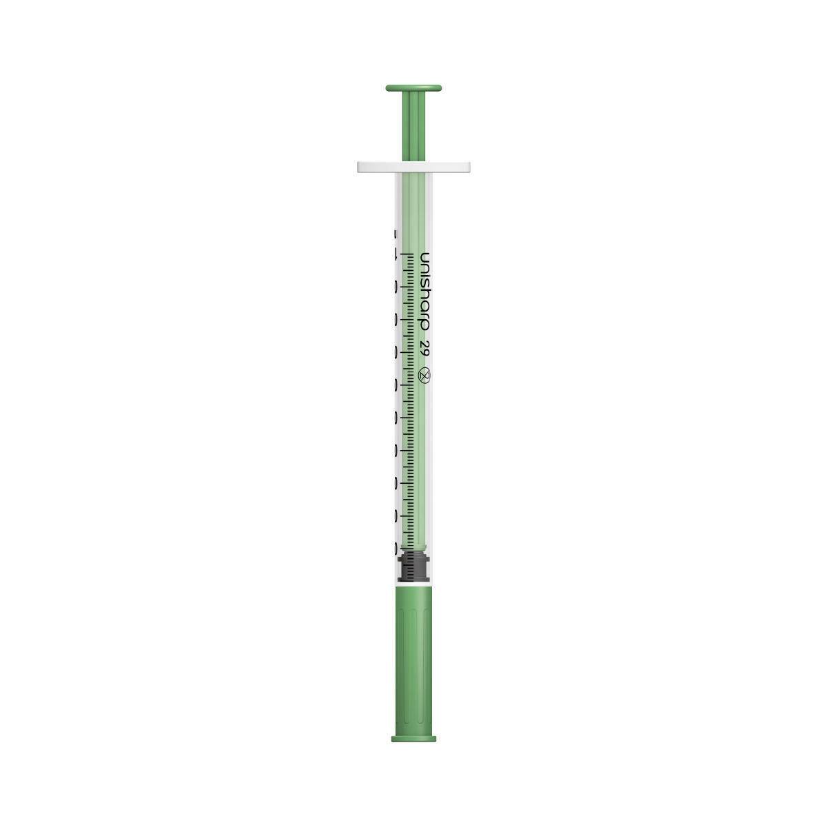 1 ml 0,5 tum 29 g grön Unisharp spruta och nål u100