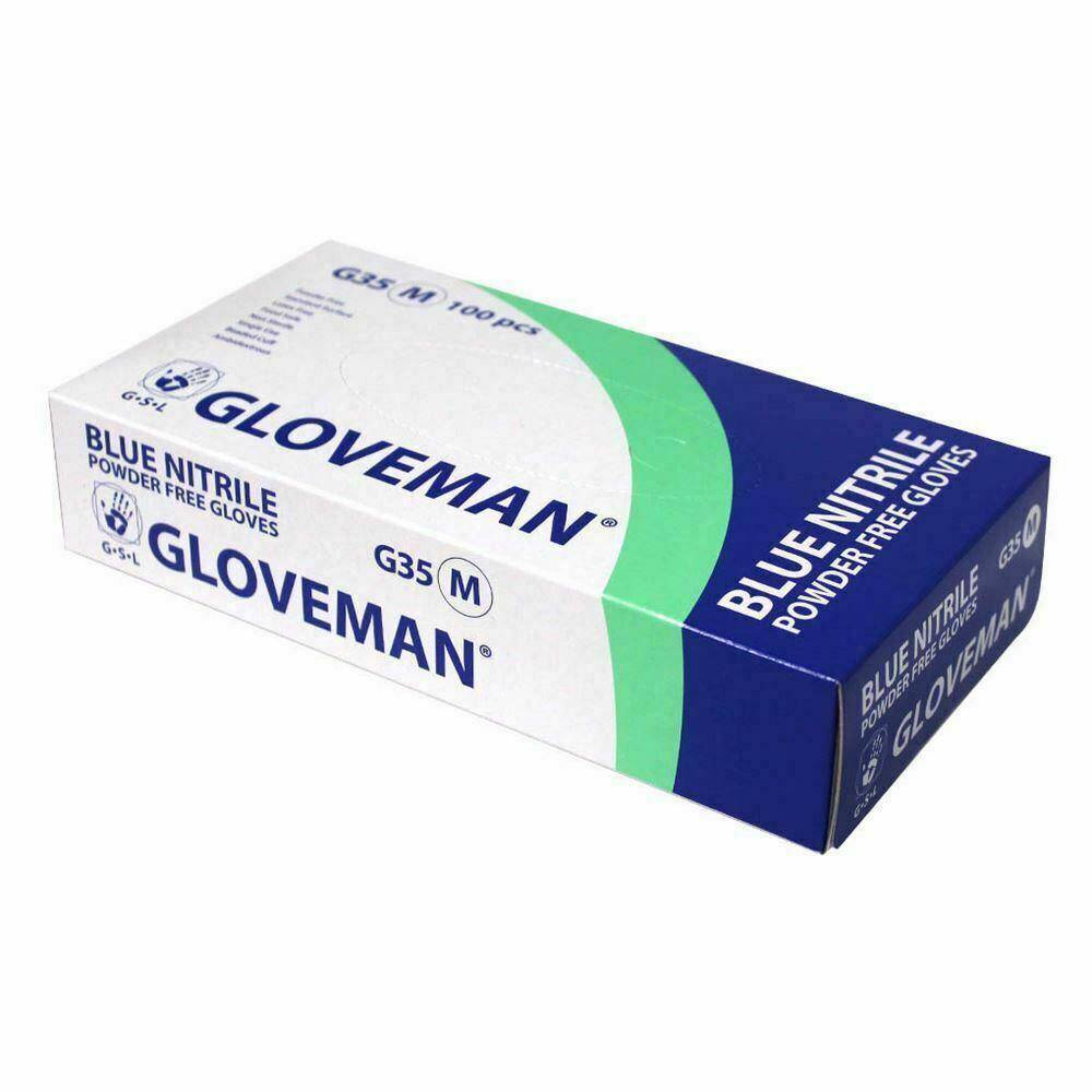 Gloveman Blue Nitrile Powder Free Handskar Box 100