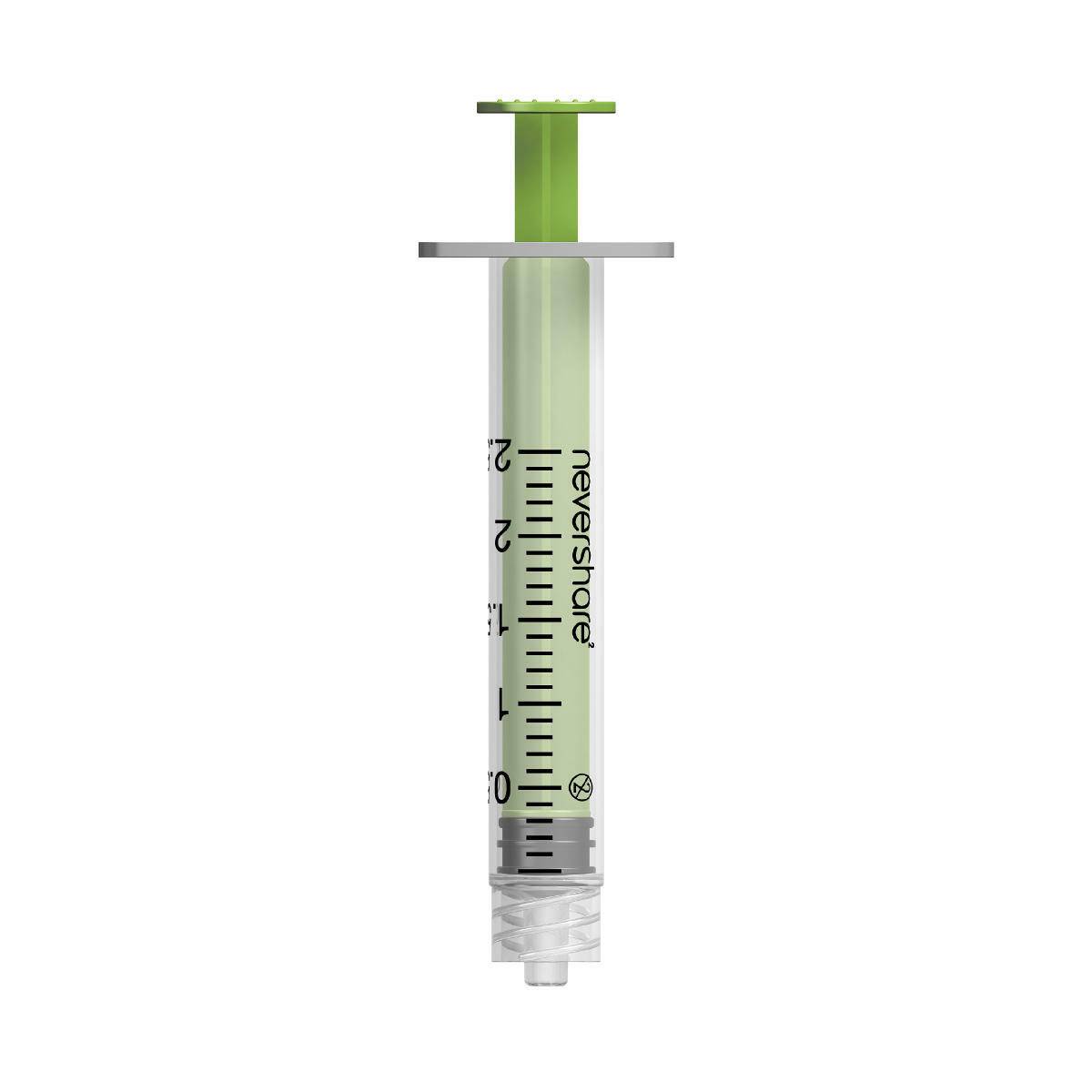 2,5 ml gröna Nevershare Luer Lock-sprutor
