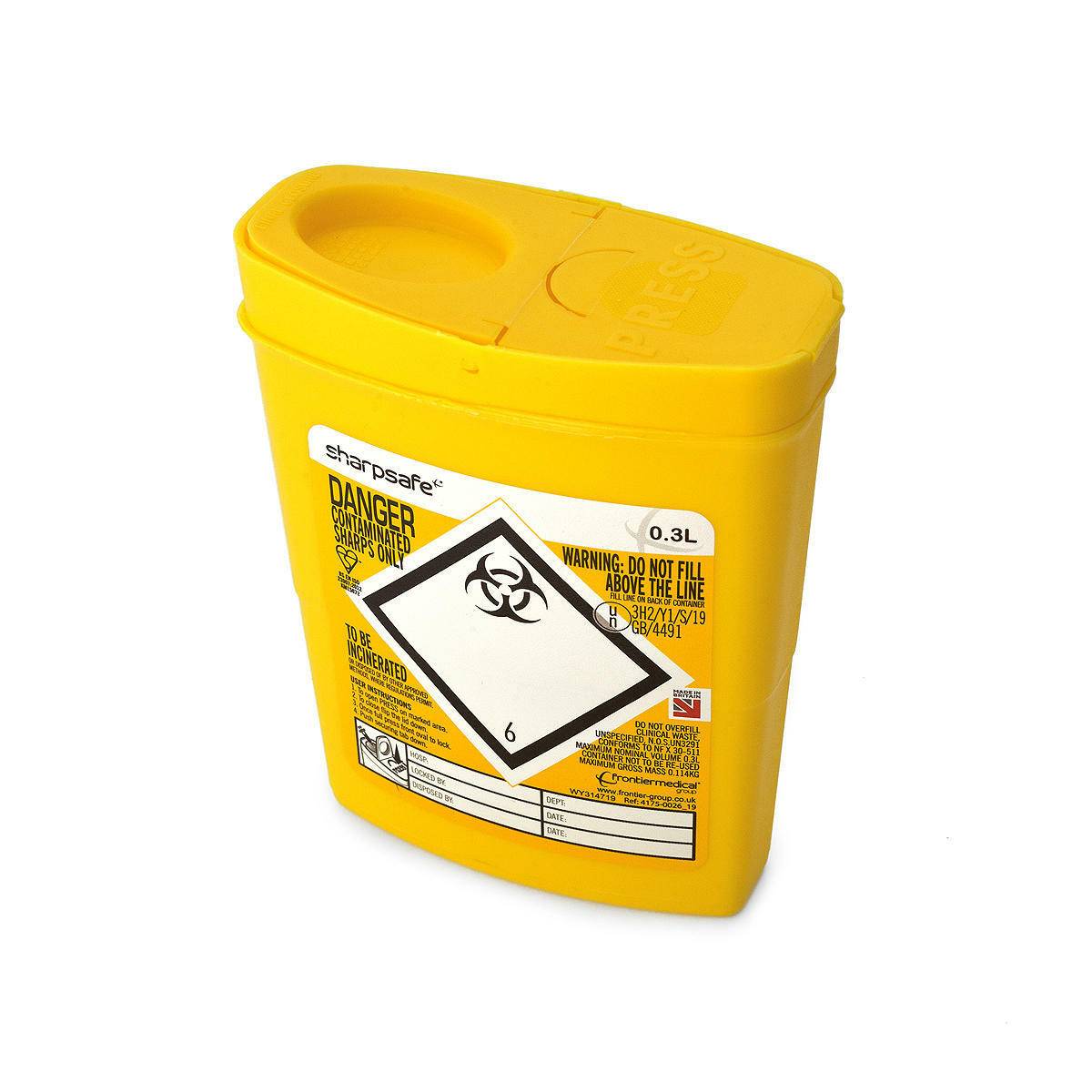 0,3 liter Sharpsafe Gul Kanylebehållare