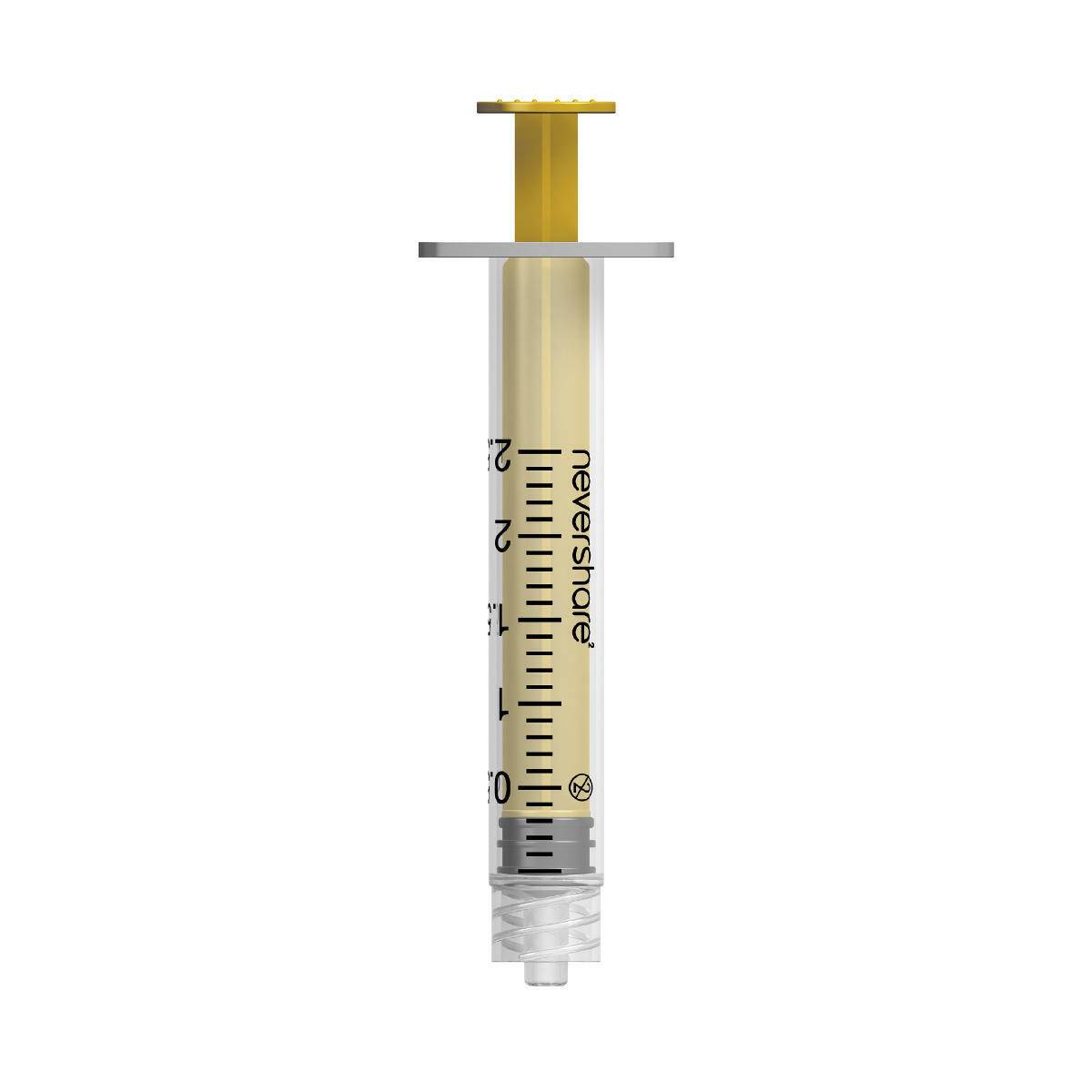 2,5 ml gula Nevershare Luer Lock-sprutor