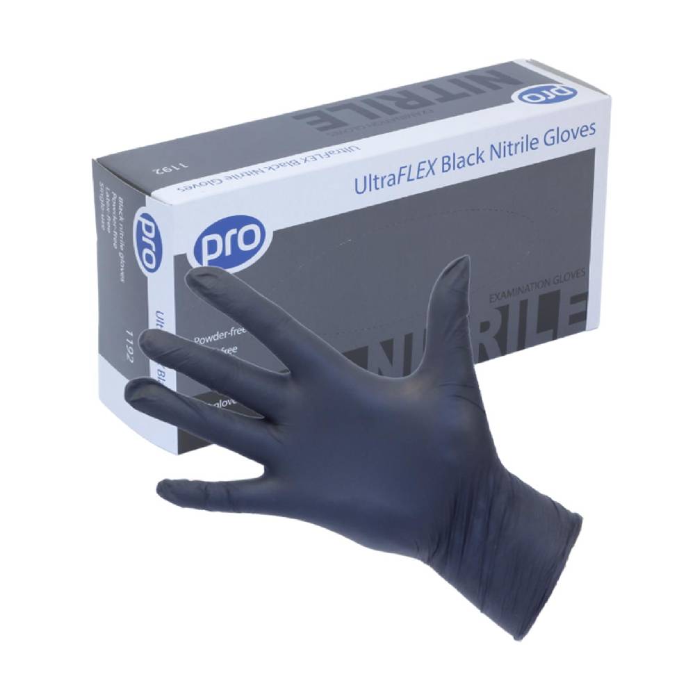 PRO UltraFLEX Black Nitrile Handskar Box med 100 st