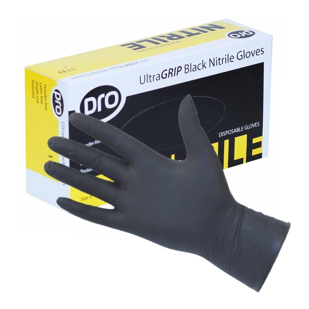 PRO UltraGRIP Black Nitrile Handskar Box med 100 st