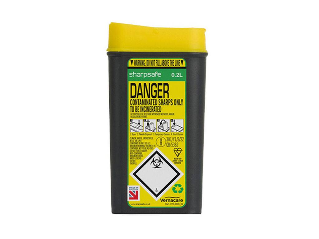 0,2 liter Sharpsafe Gul Petalöppning Skärande Avfallshink
