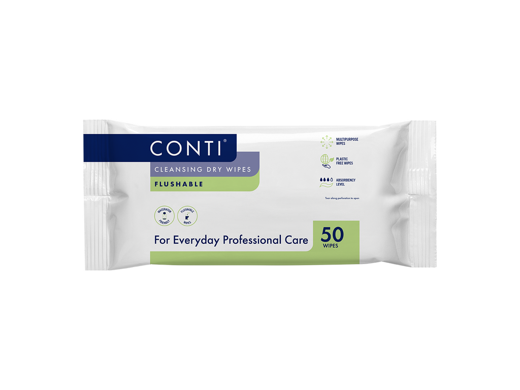 Conti Cleansing Dry Wipes Flushable Pack om 50