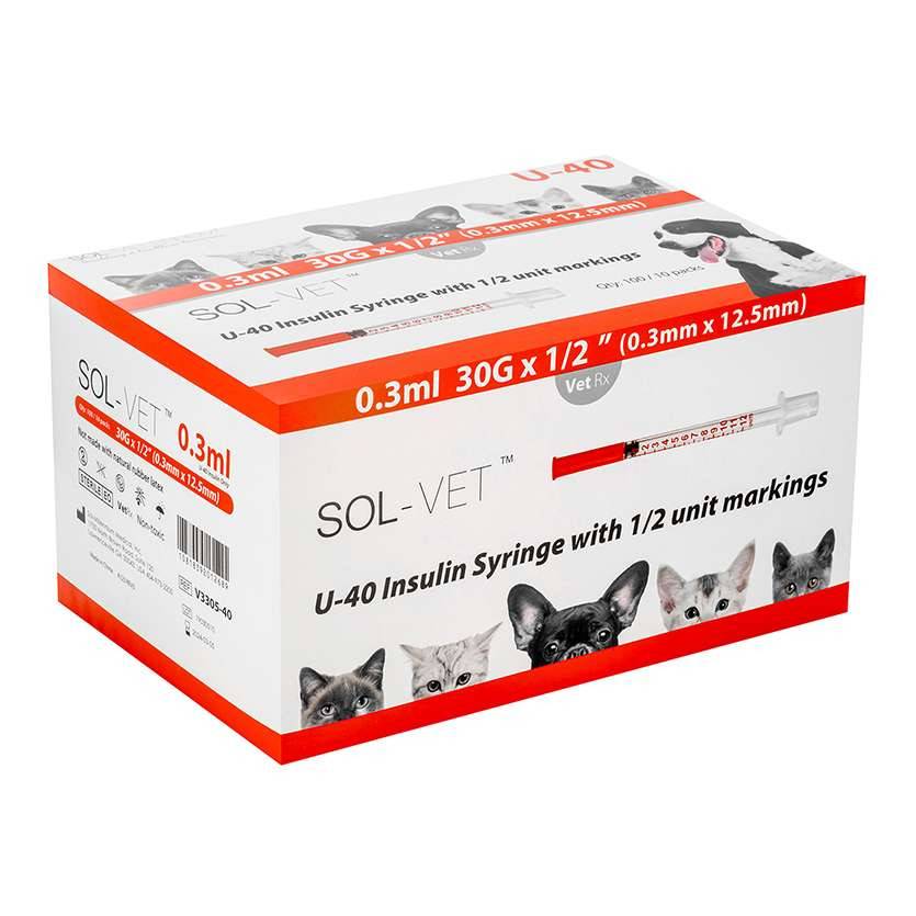 Sol-Vet 0,3 ml 30 g 0,5 tum U40 spruta med fast nål
