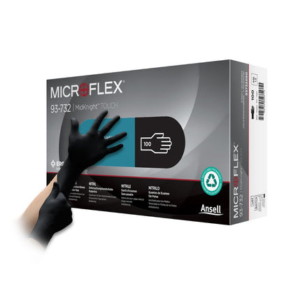 Svarta Ansell Microflex MidKnight Touch undersökningshandskar i nitril, ask med 100