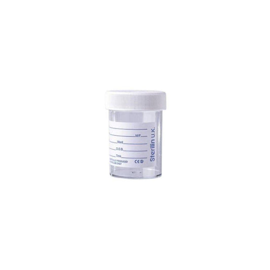 60 ml Sterilin urinflaska med etikett