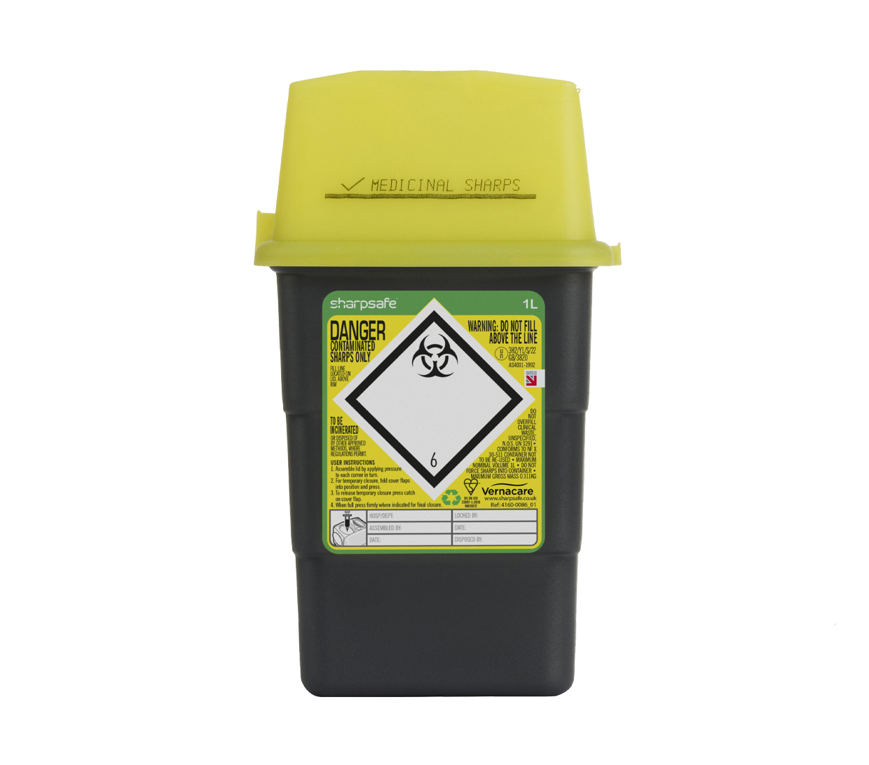 1 liter Sharpsafe Grey Sharps Bin Gult lock