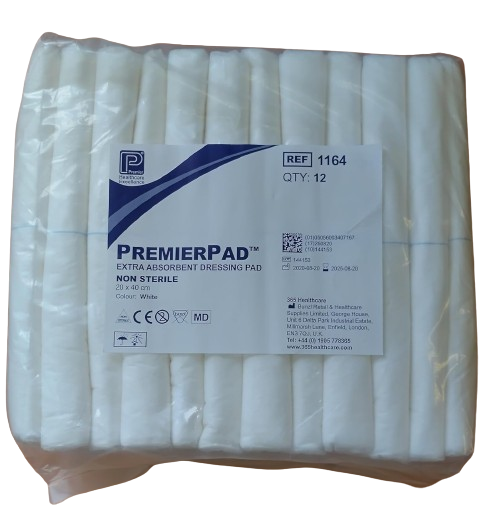 PremierPad icke-sterila sårförbandsdynor 20 cm x 40 cm Paket med 12