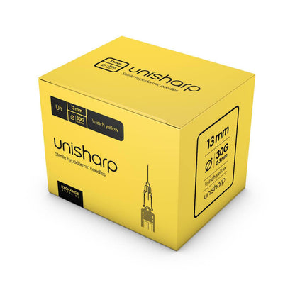 Unisharp 30g Yellow 0.5 Inch Unisharp Needles UKMEDI UK Medical Supplies