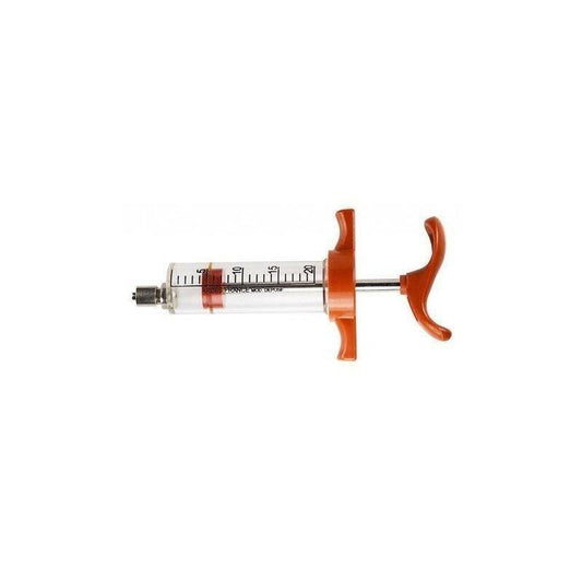 Ardes France 20ml reusable veterinary syringe with orange handle and dose markings