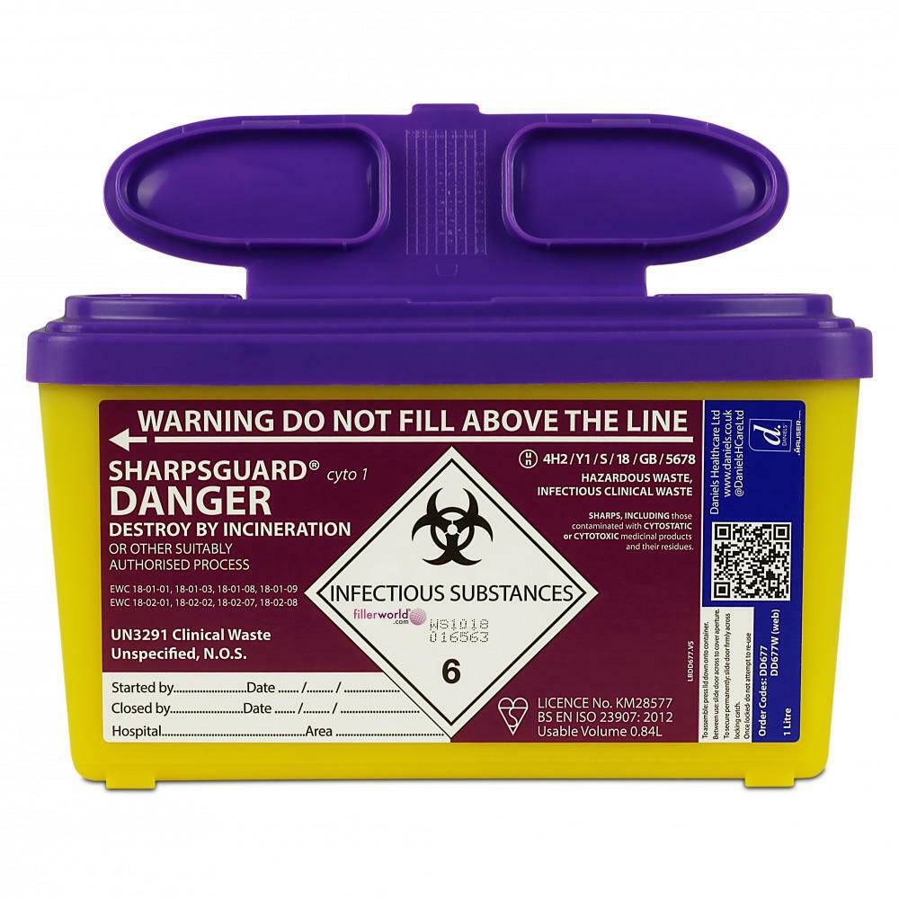 1 liter Sharpsguard Purple Sharps Bin