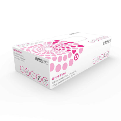 Unigloves Pink Nitrile Gloves Pearl Box med 100 st (alla storlekar)