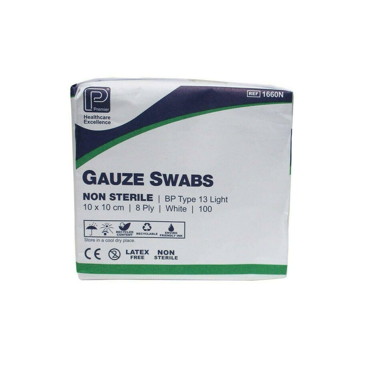 Premier Gauze Swabs: 10 x 10cm 8 Ply x 100 - UKMEDI