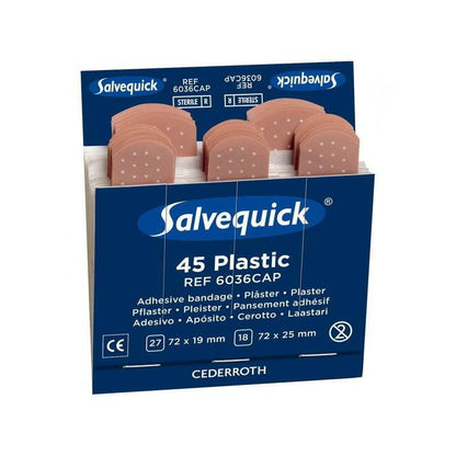 Salvequick steril plastgips, enkel påfyllning (45 plåster)