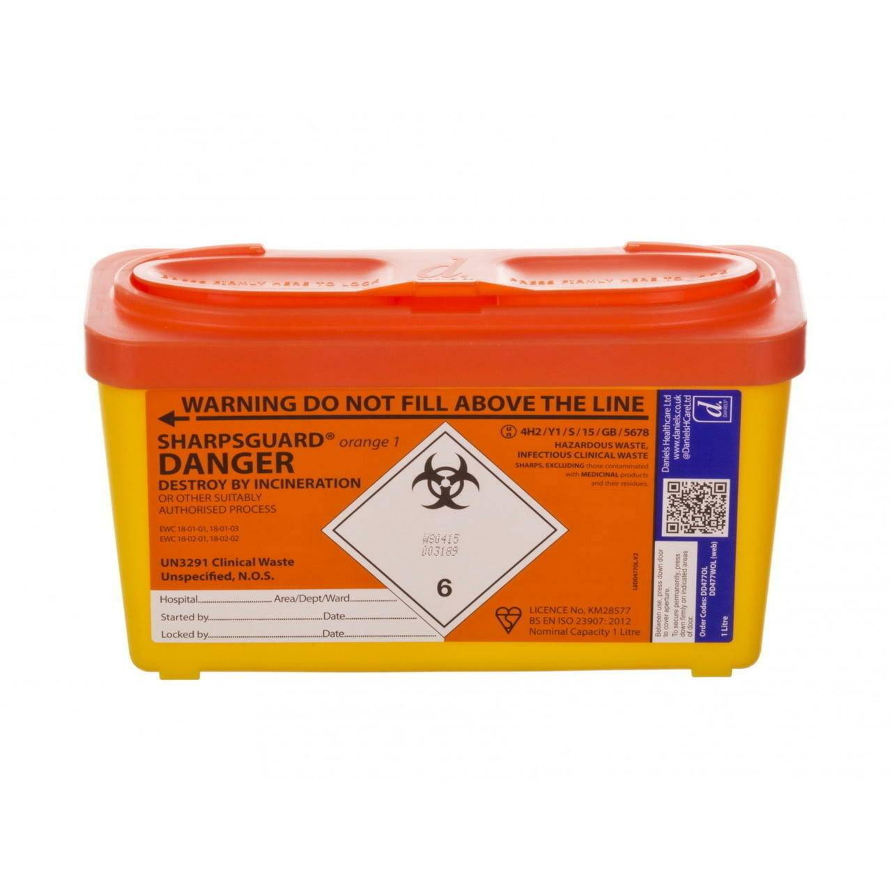 1 Liter Sharpsguard Orange Sharps Bin