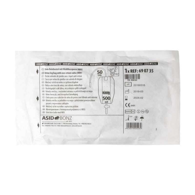 Asid Bonz - 500ml 50cm Catheter Leg Bag - Urosid 3K - 690735 UKMEDI.CO.UK UK Medical Supplies