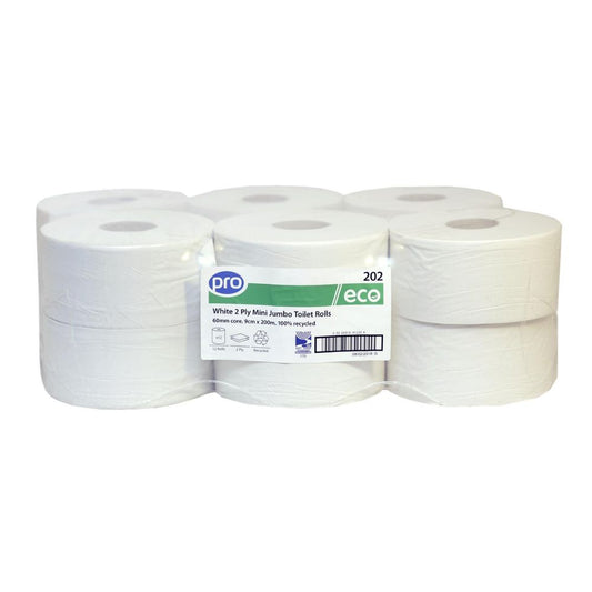PRO Mini Jumbo Toilet Rolls 200m 60mm Core - Pack of 12