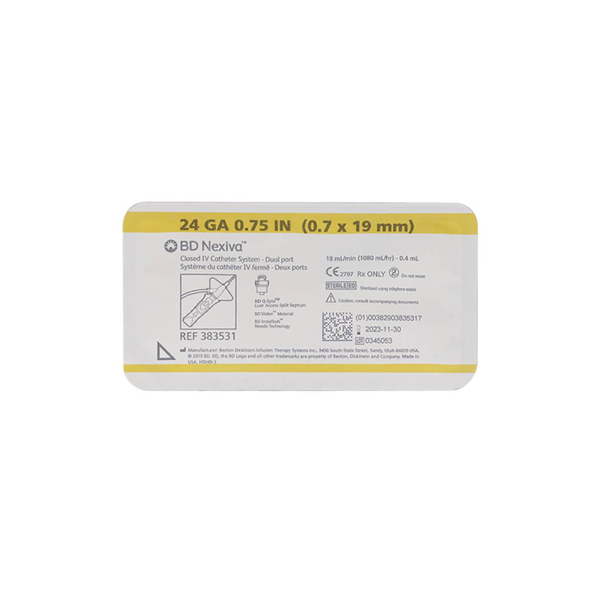 24g x 19mm BD Nexiva Closed IV Catheter System Dual Port