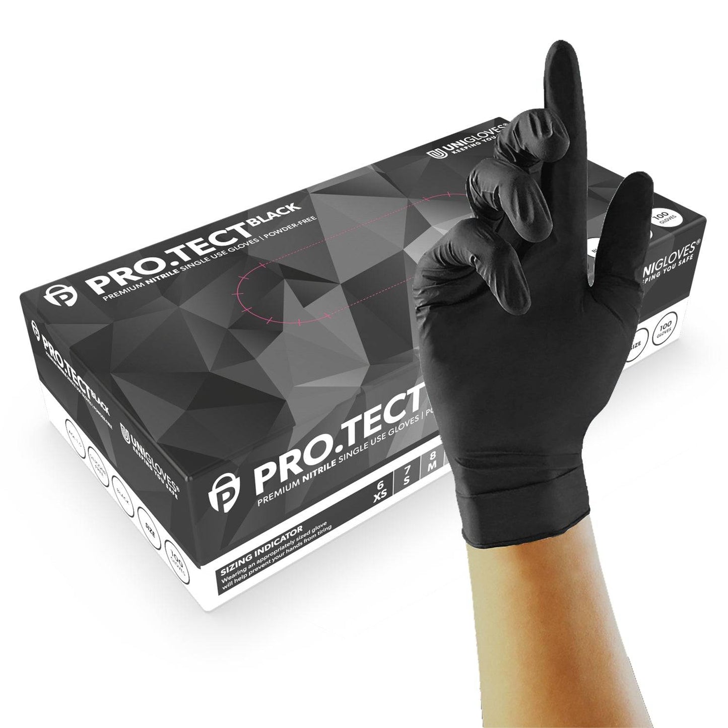 PRO.TECT Black Nitrile Gloves Box of 100 - UKMEDI - UK MEDICAL SUPPLIES