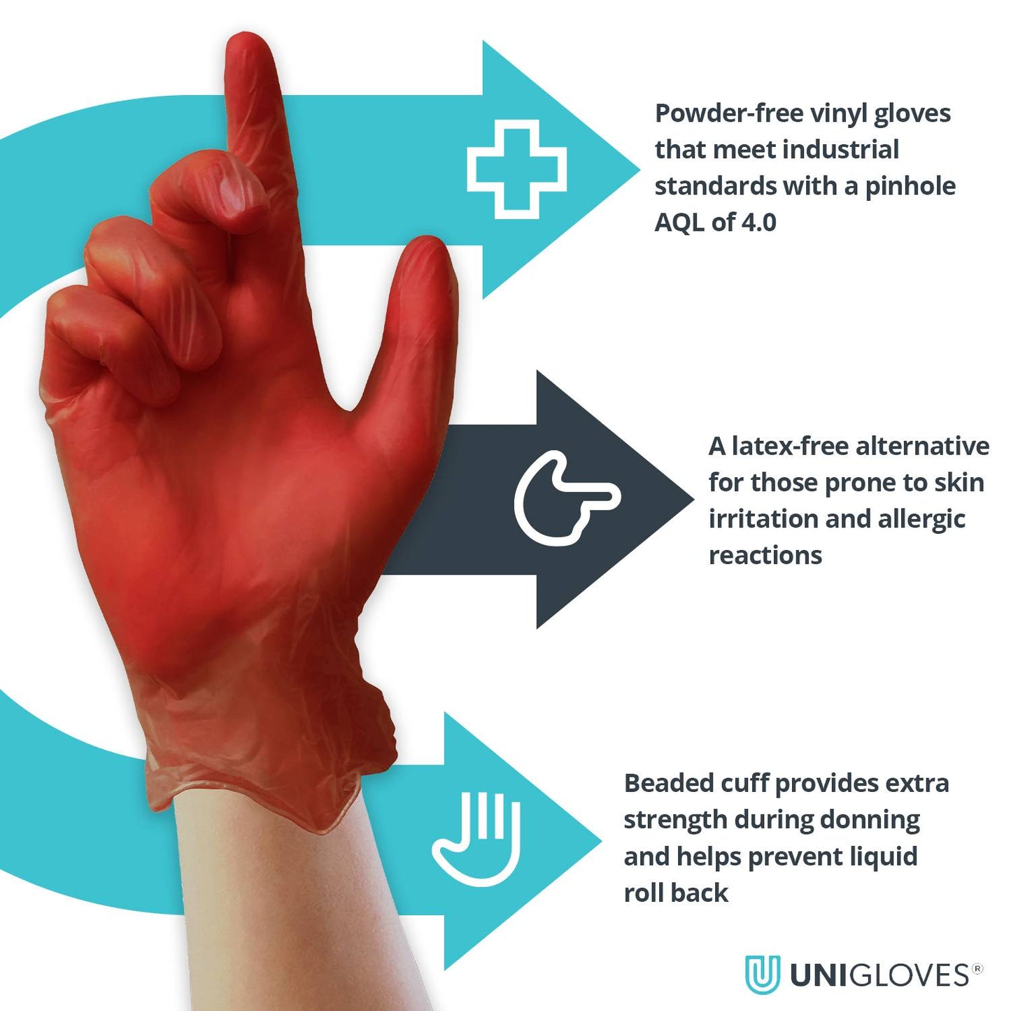 Unicare Red Vinyl Powder Free Box of 100 Gloves - UKMEDI - UK MEDICAL SUPPLIES