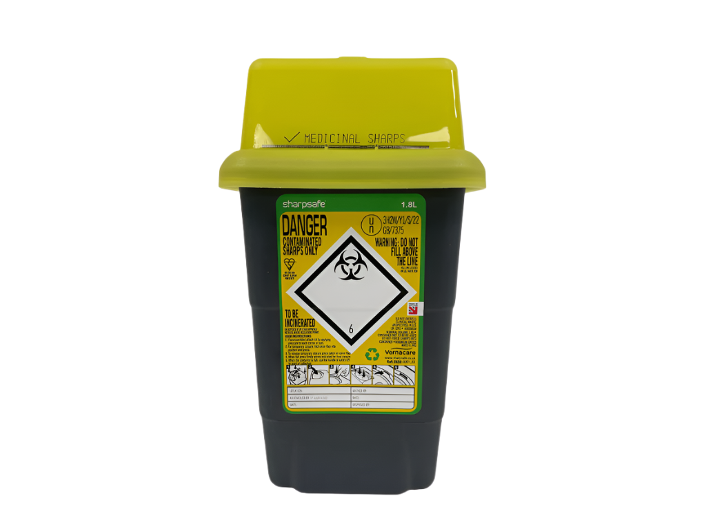 1,8 liter Sharpsafe gul avfallshink för vassa föremål
