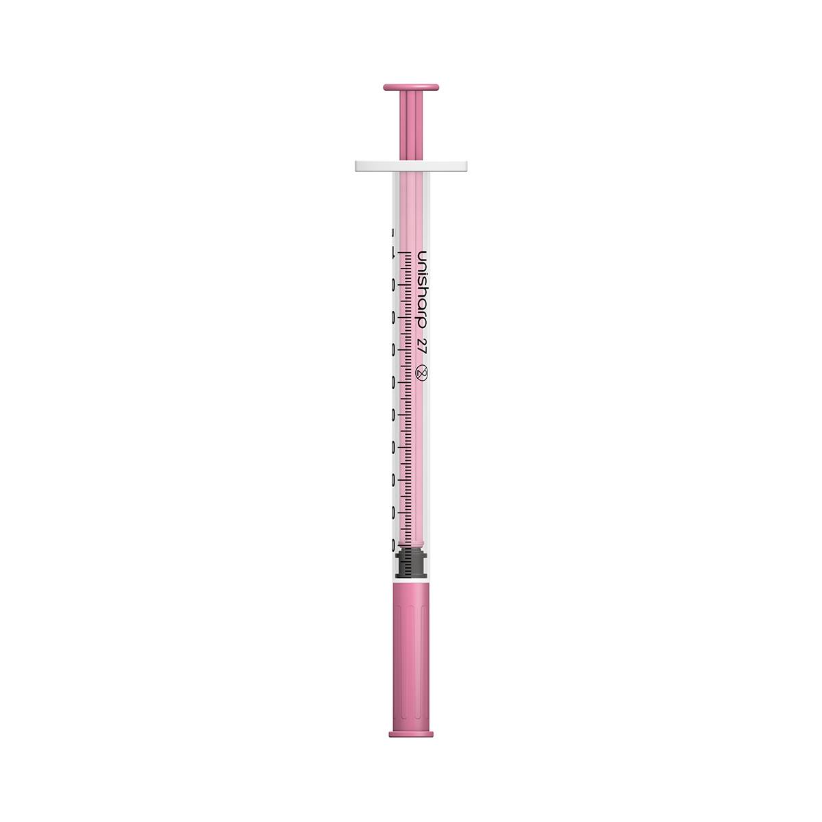 1 ml 0,5 tum 27 g rosa Unisharp spruta och nål u100