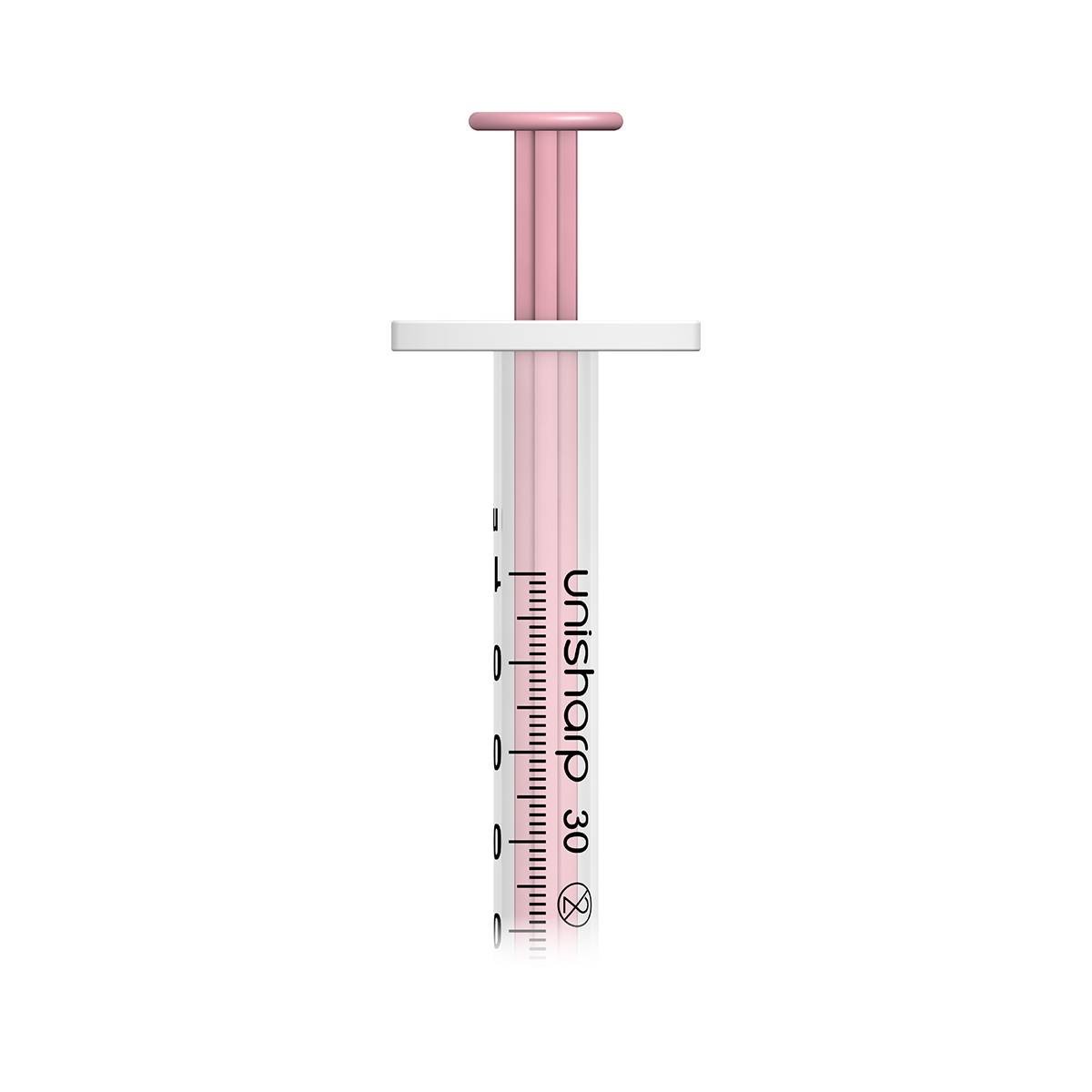 1 ml 0,5 tum 30 g rosa Unisharp spruta och nål u100