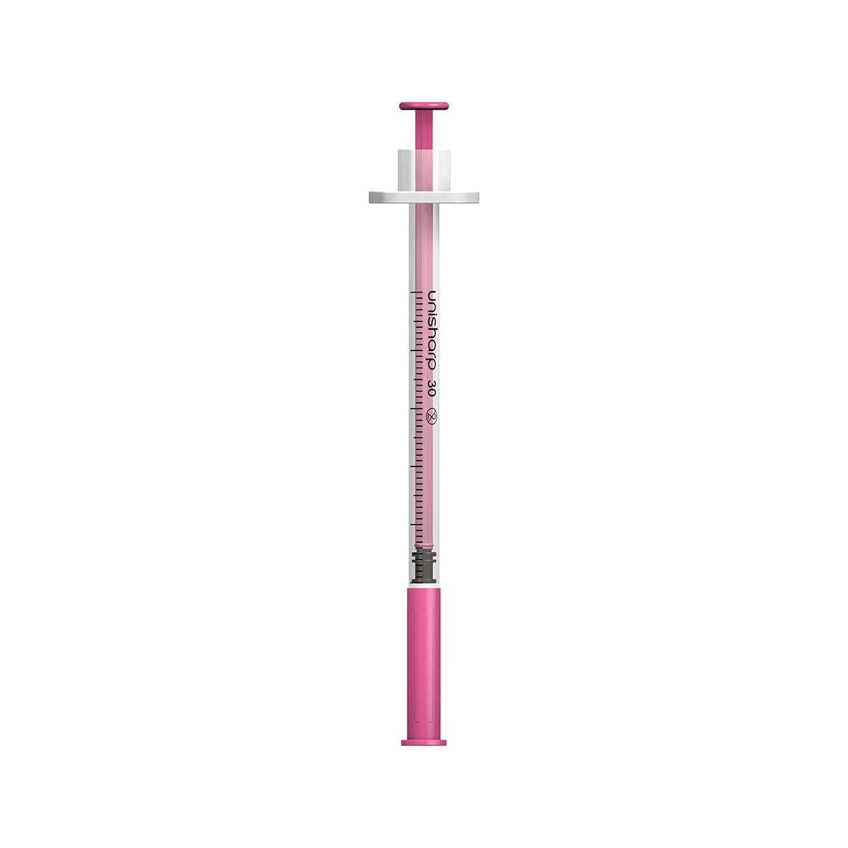 0,5 ml 0,5 tum 30 g rosa Unisharp spruta och nål u100