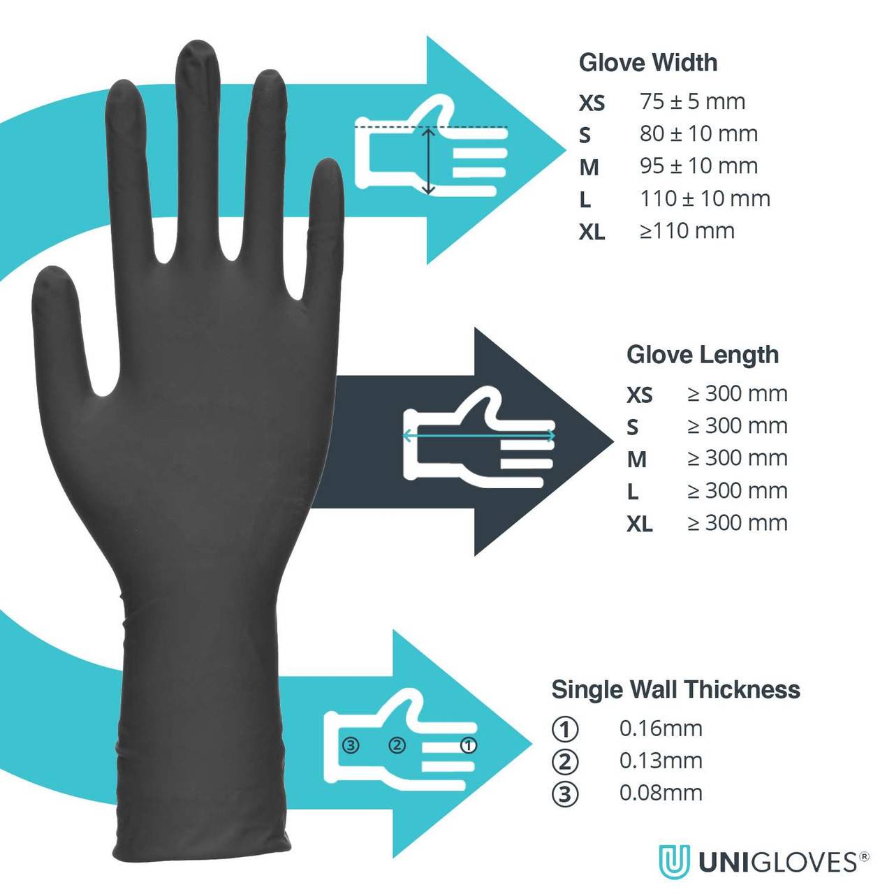 Unigloves Select Black Latex Long Cuff Gloves